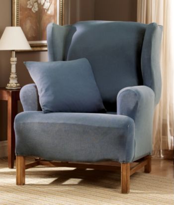 Sure Fit® Stretch Pique 1-Piece Wing Chair Slipcover