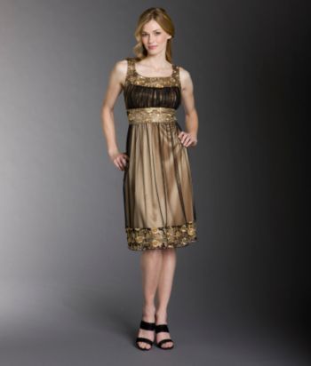 R & M Richards Petites' Floral Lace & Mesh Dress - Gold/Black