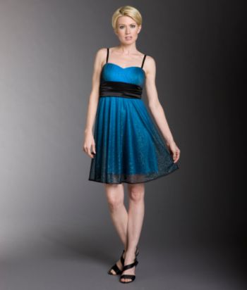 R & M Richards Petites' Mesh Overlay Glitter Dress - Teal/Black
