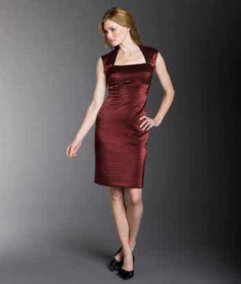R & M Richards Petites' Shutter Pleat Squareneck Dress - Red