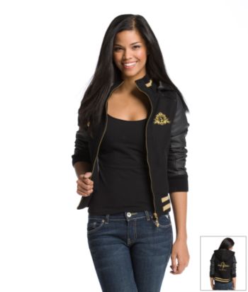 Baby Phat® Juniors' Wool Varsity Bomber Jacket - Black
