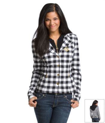 Dereon Juniors' Hooded Zip-front Jacket - Black Buffalo Plaid