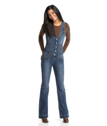 Vanilla Star Juniors' Denim Flare Jumpsuit - Dark Stonewash