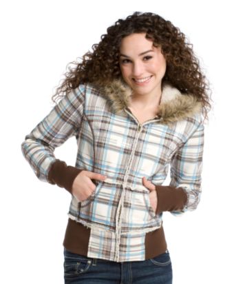 LA Kitty Juniors' Sherpa Fleece Hoodie - Natural/Coffee Bean/Silver