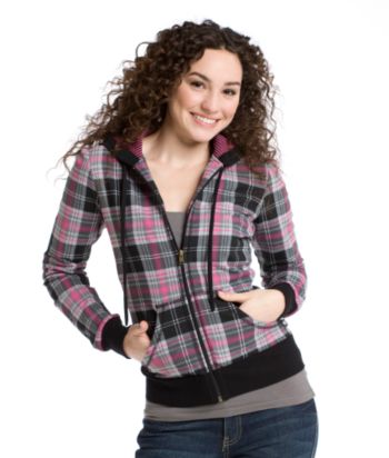LA Kitty Juniors' Printed Fleece Hoodie - Black/Heather Gray/Berry