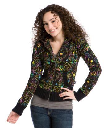 LA Kitty Juniors' Printed Fleece Hoodie - Black/Rainbow