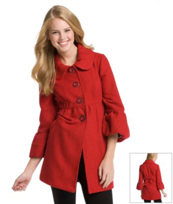 Sequin Hearts Juniors' Lantern Sleeve Boucle Plaid Jacket - Red