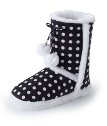 Jesco Juniors' Dot-print Slipper Boots - Black/White