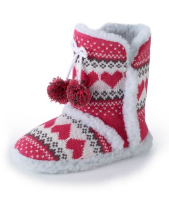 Jesco Juniors' Heart-print Slipper Boots - Pink/White/Brown