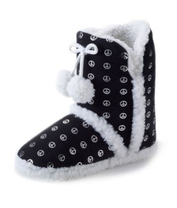 Jesco Juniors' Peace Sign Printed Slipper Boots - Black/Silver