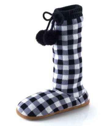Jesco Juniors' Buffalo Plaid Slipper Socks - White/Black/Gray