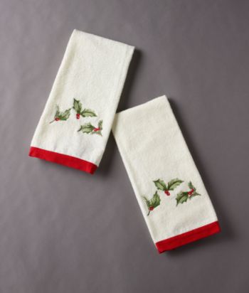 Lenox® Embroidered Red Ribbon & Holly Set of 2 Kitchen Towels