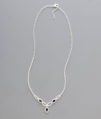 BT-Jeweled Social Occasion Navette Necklace - Silvertone/Clear Crystal/Jet