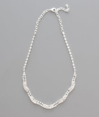 Social Occasion Double Row Scallop Necklace - Silver/Clear Crystal
