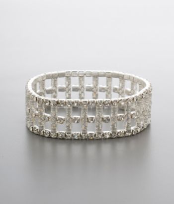 BT-Jeweled Social Occasion Train Track Stretch Bracelet - Silvertone/Clear Crystal