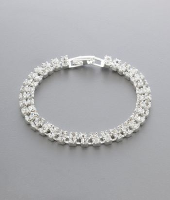 BT-Jeweled Social Occasion Double Row Clasp Bracelet - Silvertone/Clear Crystal