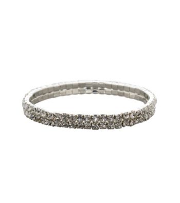 BT-Jeweled Social Occasion Double Row Stretch Bracelet - Silvertone/Clear Crystal