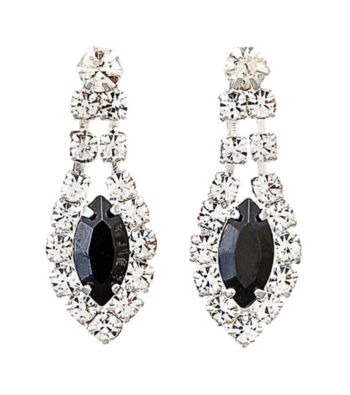 BT-Jeweled Social Occasion Navette Earrings - Silvertone/Clear Crystal/Jet