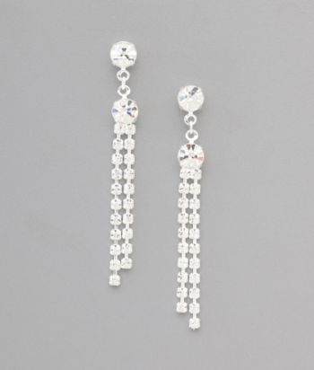 BT-Jeweled Social Occasion Round Rhinestone Stud Tassel Earrings - Silvertone/Clear Crystal
