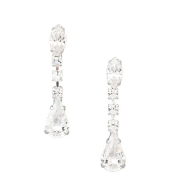 Social Occasion Linear Teardrop Earrings - Silver/Clear Crystal