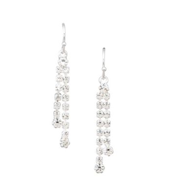 Social Occasion Double Strand Linear Earrings - Silver/Clear Crystal
