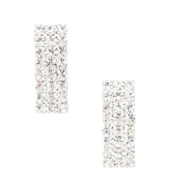 BT-Jeweled Social Occasion Triple Row Rhinestone Post Earrings - Silvertone/Clear