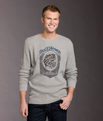 Ruff Hewn Men's Screened Thermal Crew - Grey Heather Fish