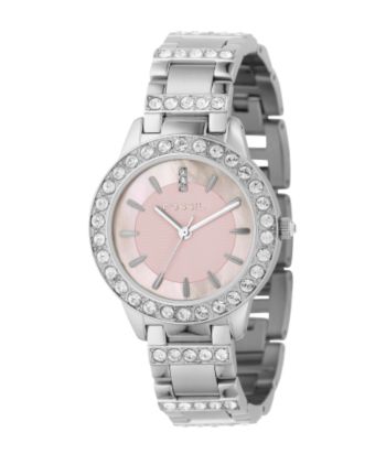 Fossil® Silvertone Stainless Steel with Pink Mother-of-Pearl Dial Watch