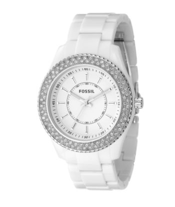Fossil® Women's Double Ring Glitz Analog Watch - White