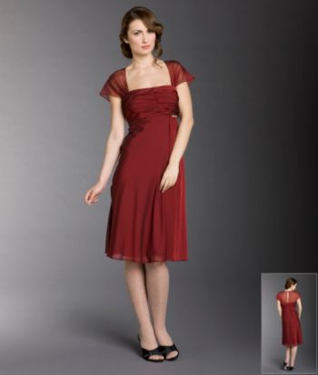 S.L. Fashions Petites' Cap Sleeve Ruched Rhinestone Dress - Claret