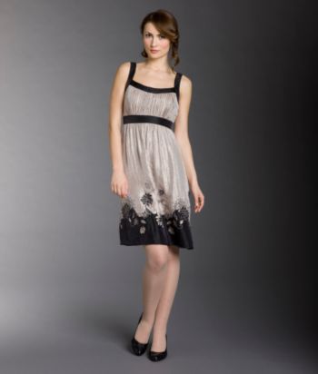 S.L. Fashions Petites' Hammered Satin Floral Embroidered Dress - Taupe/Black