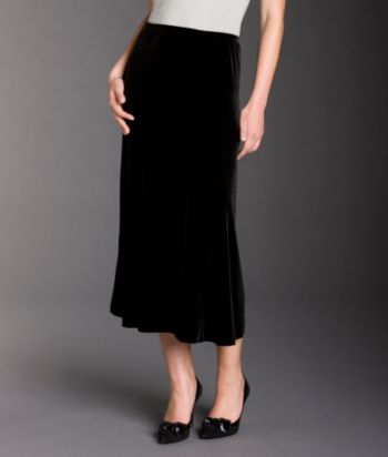 Notations® Solid Godet Velvet Skirt - Black