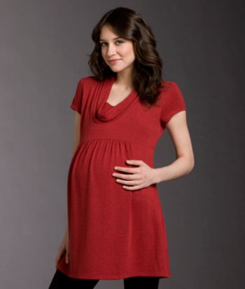 Three Seasons Maternity Drapeneck Babydoll Melange Tunic - Candy Apple Red