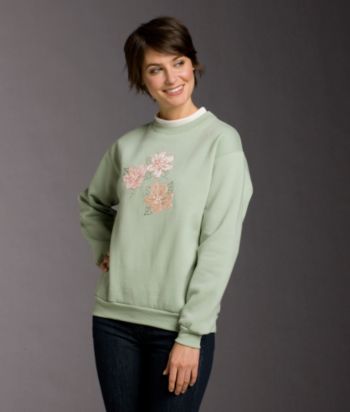 Morning Sun® Petites' Vintage Flowers Applique Fleece Top - Pale Green