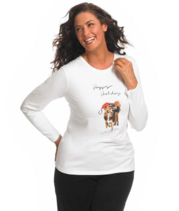 Liz Claiborne New York Plus Size Happy Holidays from Harry Tee - White Multi