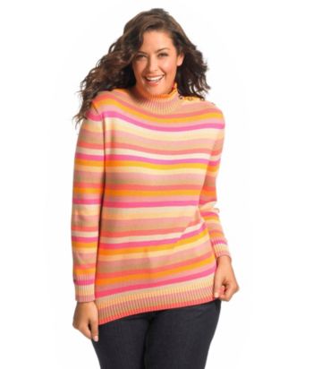 Liz Claiborne New York Plus Size Buttoned-up Striped Turtleneck Sweater