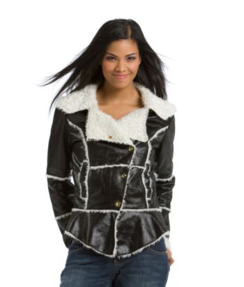 Apple Bottoms™ Juniors' Faux-shearling Asymmetrical Jacket - Black