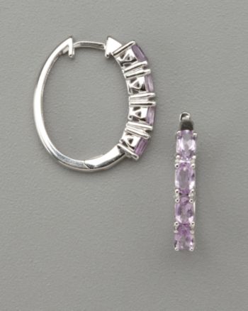 Sterling Silver Rhodium Plated Genuine Brazil Amethyst Hoop Earrings
