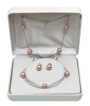 7-8mm Enhanced Freshwater Pearl Necklace & Earrings Set - Pink
