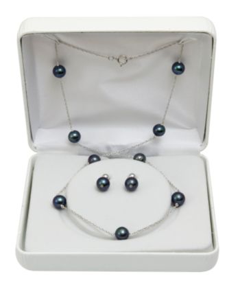 7-8mm Enhanced Freshwater Pearl Necklace & Earrings Set - Black