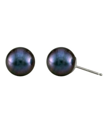 Genuine Freshwater Pearl Stud Earrings - Black