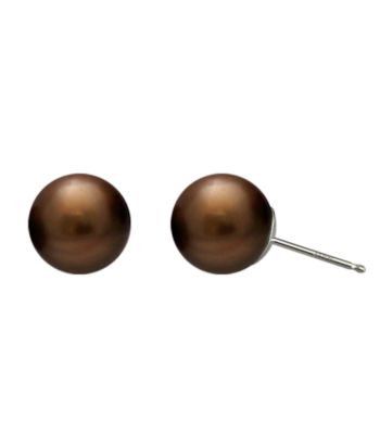 Genuine Freshwater Pearl Stud Earrings - Chocolate