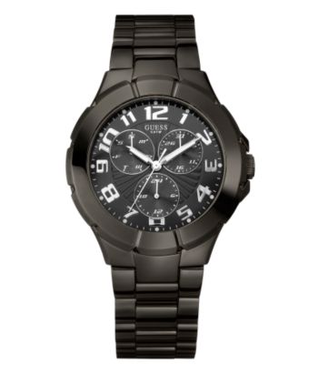 Guess Men's Round Black Dial Multifunction Gunmetal Bracelet Watch