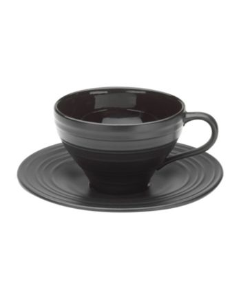 Mikasa Swirl Black Teacup & Saucer Set
