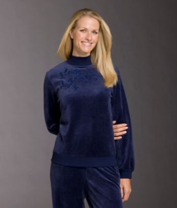 Breckenridge® Winter Berry Embroidered Velour Mock-turtleneck Top