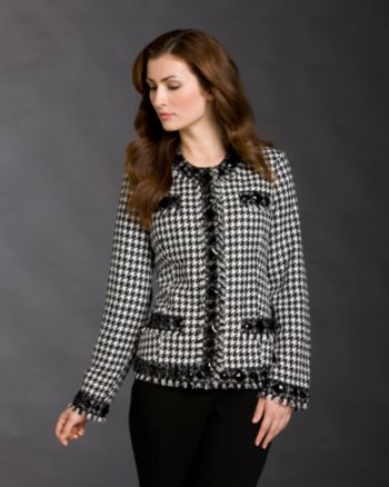 Laura Ashley® Frayed Boucle Houndstooth Jacket - Multi