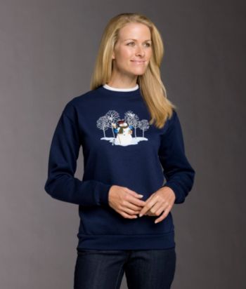 Morning Sun® Snowman & Birds Applique Fleece Top - Navy