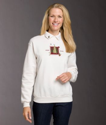 Morning Sun® Folk Art Forest Applique Fleece Top - Natural