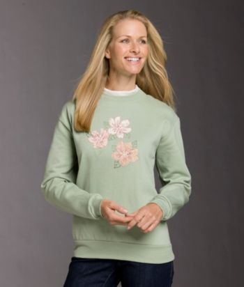 Morning Sun® Vintage Flowers Applique Fleece Top - Pale Green