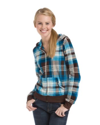 Grane® Juniors' Plaid Plush Hoodie - Godiva/Blue